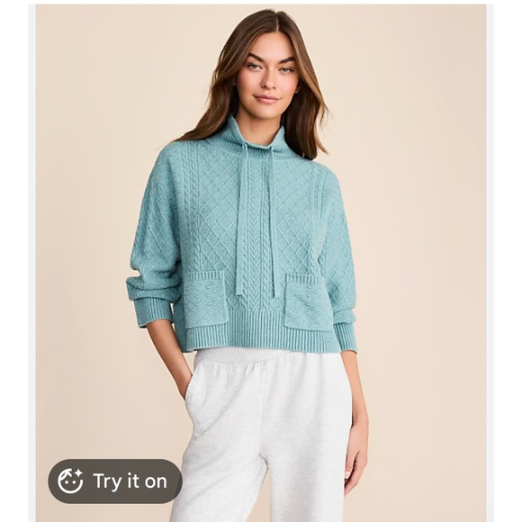 Lou & Grey Sweaters - Lou & Grey Cable Knit Funnel Neck Sweater Small Sage Green Boho Cottagecore